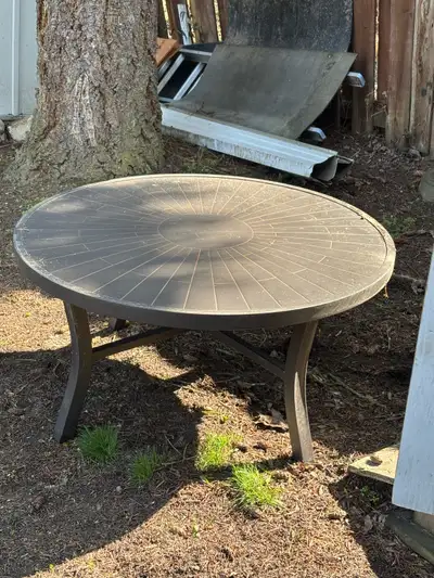 Metal patio table 40” round 20” high. Excellent shape. Just needs cleaning