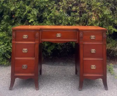 Vintage Solid Wood 7-Drawer Writing Desk | Mahogany Finish, View more
