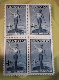 1947 Canada 4 Cents Postage Stamp Block of 4 (Scott #275)