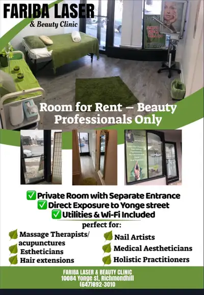 Beautiful private salon room for rent with a separate entrance and prime Yonge Street exposure. Idea...