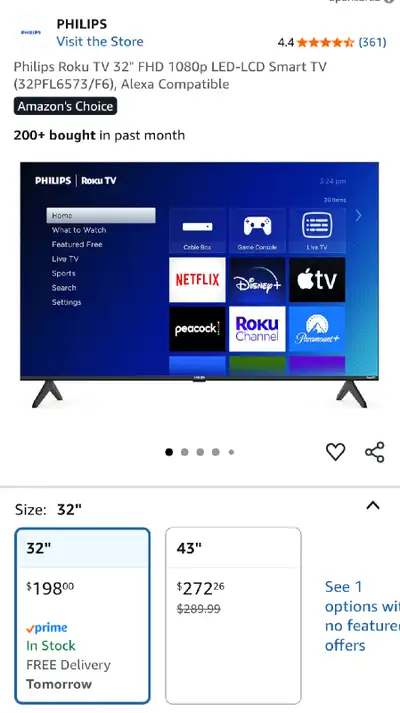 New w/box 32" Philips Roku smart tv, View more