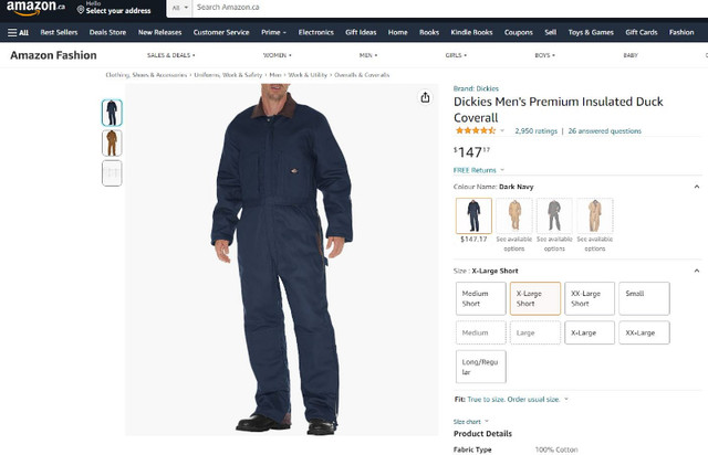 (NEW) Dickies Mens Premium Insulated Duck Coverall XL Short BLUE in Men's in City of Toronto - Image 4