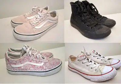$10 each. -Light pink leather+textile Vans, size youth US 4-4.5 / UK 3.5 / EU 36 / 22.5 cm / women U...