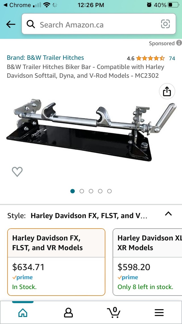 Motorcycle B&W Trailer Hitches Biker Bar Softtail, Dyna, and V