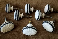 Set of 8 Pretty Black & White Antique-Look Ribbed Drawer Pulls!
