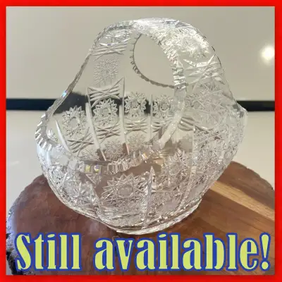 Bohemian Handmade Pinwheel Oval Crystal Bowl with arched Handle!, View more