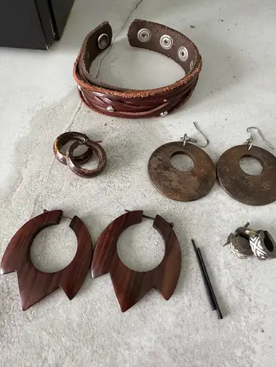 5 piece Wood Earring Sets and Leather Bracelet, View more