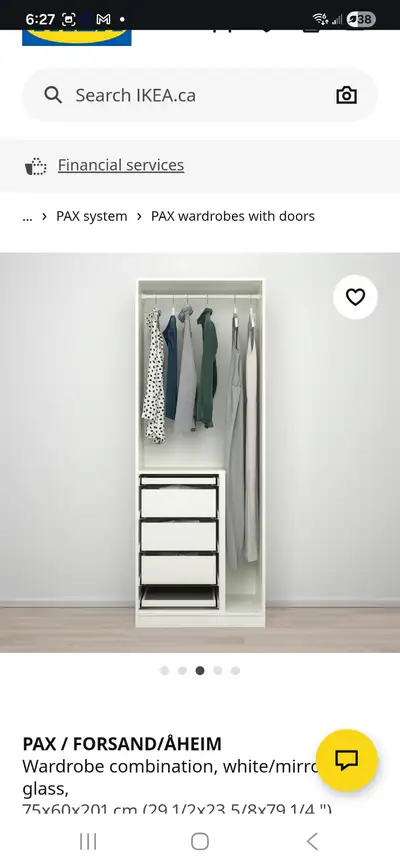 IKEA Pax Wardrobe with Mirrored Doors - 75cm, View more