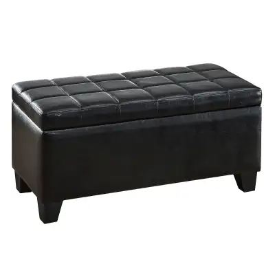 Rectangular Storage Ottoman with square tufted top (Black), View more