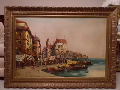 Fabulous antique Italian seascape oil painting, View more