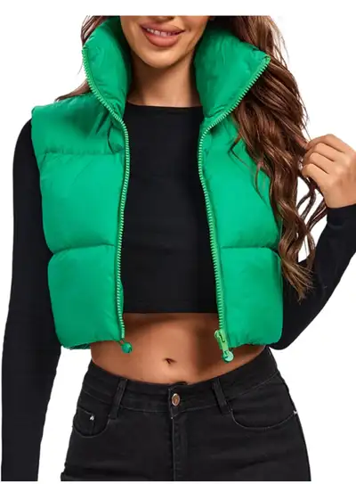 Puffer Vest Cropped Green , View more