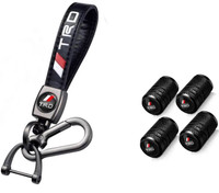 TRD Leather Car Logo Keychain with 4 PCS Tire Valve Caps