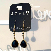 Women's Jewelry - NEW - Gold & Black Dangling Tear Drop Earrings