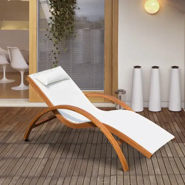 Outdoor Wood Sling Chaise Lounge Reclining Garden Mesh Lounger P in Patio & Garden Furniture in Markham / York Region - Image 2