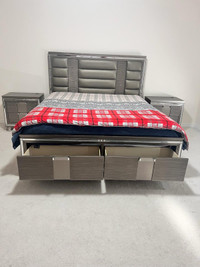 King Size Bed with Storage; 2 Side Drawers; Dresser