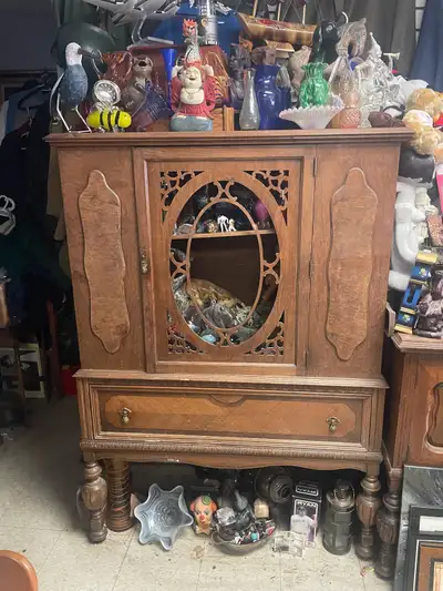 Vintage Curio Cabinet with Decorative Panel (OBO), View more