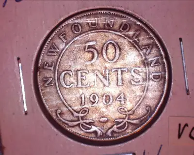 pièces de monnaies de collection 50 cents de Terre Neuve (Newfoudland) 1872H VG-10 1904H VG-8 1908 G...
