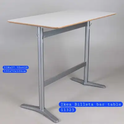 This is an Ikea Billsta bar table, sized at 51 inches wide, 27.5 inches deep, and 41 inches high (13...