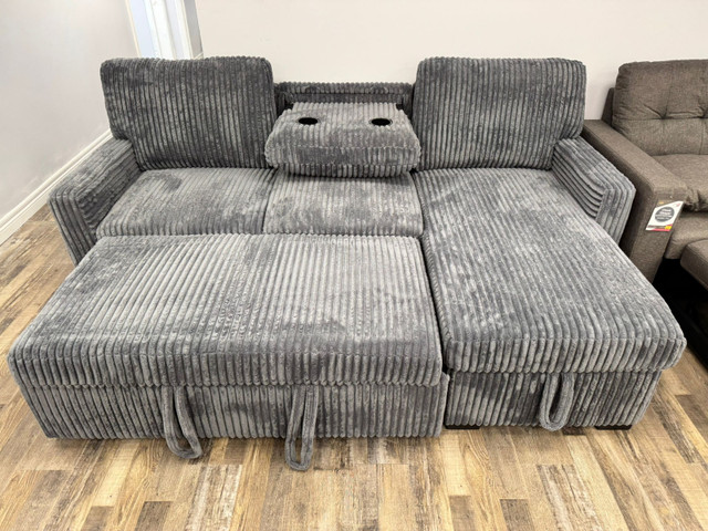 New Cozy Sectional Sofa Bed With USB Charging Ports - Grey Sale in Couches & Futons in Oakville / Halton Region