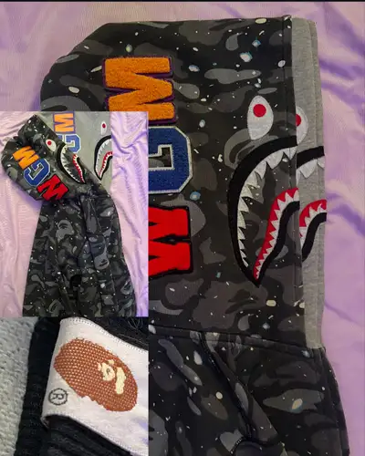 This is a gently condition Bape double hooded starry grey hoodie, featuring a unique star pattern an...