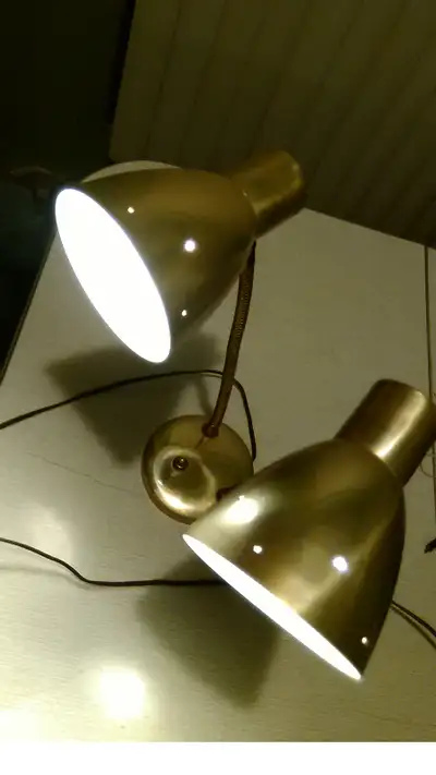 Mid-Century duel brass gooseneck lamp-gd.cond.see below, View more