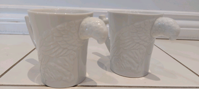 *New* 3D White Ceramic Parrot Coffee Mugs Set of 2, View more