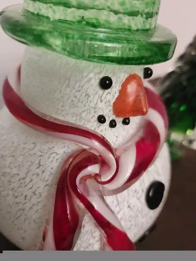 Art Glass Snowman and Tree, View more