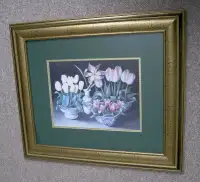 Joyce Galley Framed Floral Print Behind Glass (Signed)