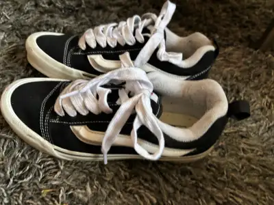 Vans black and white sneakers, man size 7.5/woman size 9, View more