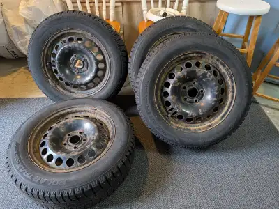 215/60R16 studded Winter tires on rims. $400 or best offer. Call or text 7097643999.