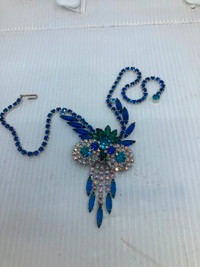 Superbe collier JULIANA bleu/vert vintage pierres du Rhin