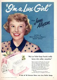 1950 original, full-page ad for Lux Soap with June Allyson