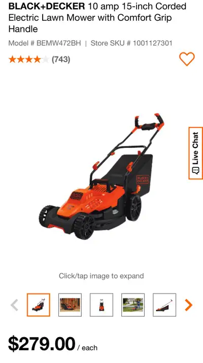 BLACK+DECKER 10amp 15-inch Corded Electric Lawn Mower, View more