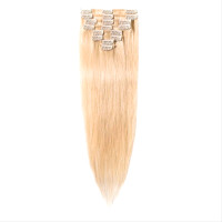 Clip In Platinum Blonde Human Hair Extensions In 22 Inches