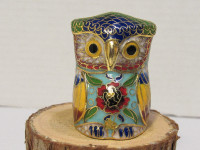 #120 Vintage Miniature Brass Cloisonne Owl Figurine