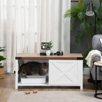 Cat Litter Box Enclosure with Sliding Door, Cat Washroom Storage