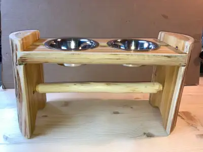 Large Size Rustic Log Dog Feeder, View more