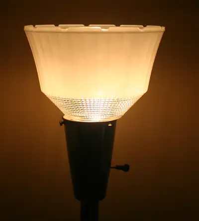 Vintage MCM Chrome and Wood Floor Lamp with Tulip Glass Shade, View more