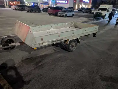 About 58” wide 118” long. With tilt 2" ball Has temporary lights Existing lights need new wiring Bil...