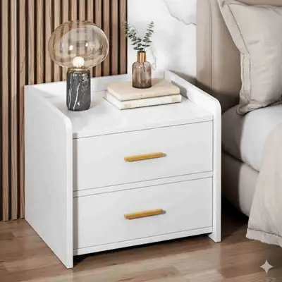 Modern White Nightstand 2 Drawers Gold Handles, View more