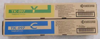 2 Toner Cartridges - Kyocera Yellow + Cyan Toner Cartridge, 6000 Yield - TK-897 new in box For use w...