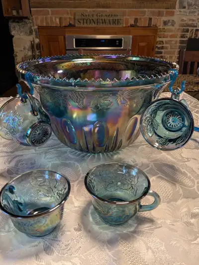 Antique Carnival Glass Punch Bowl, View more