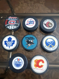 Vintage Logo  Lot Of NHL Team Official Hockey Pucks Collection