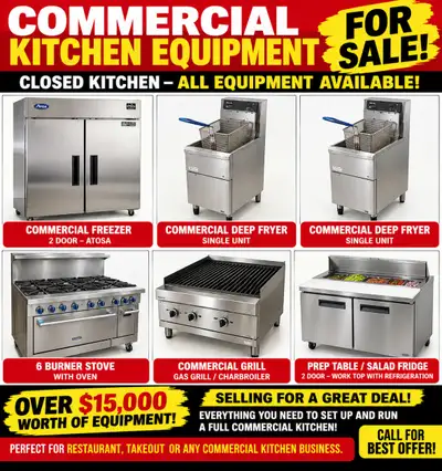 COMMERCIAL KITCHEN EQUIPMENT FOR SALE! Restaurant kitchen closed, and all equipment is available for...