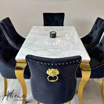  Perfect Home Dining Set – Marble Table + Gold Accent Chairs, View more