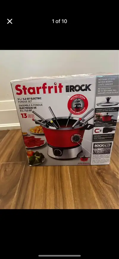 Starfrit THE ROCK Electric 14 piece Fondue Set. Red. New in Box!, View more