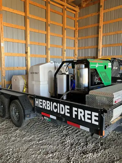 L12 Foam Stream herbicide free weed sprayer unit complete with trailer, tanks, reel and 18 jugs of f...