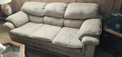Barely used, Tan/light brown suede couch In great condition looking for a new home. Approx measureme...
