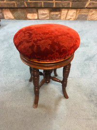 Antique 1900's English Upholstered Swivel Height Piano Stool