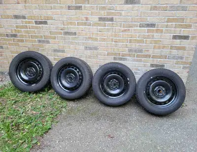 Set of 4 tires on Volkswagen steel rims. Practically brand new. Came of VW Golf.